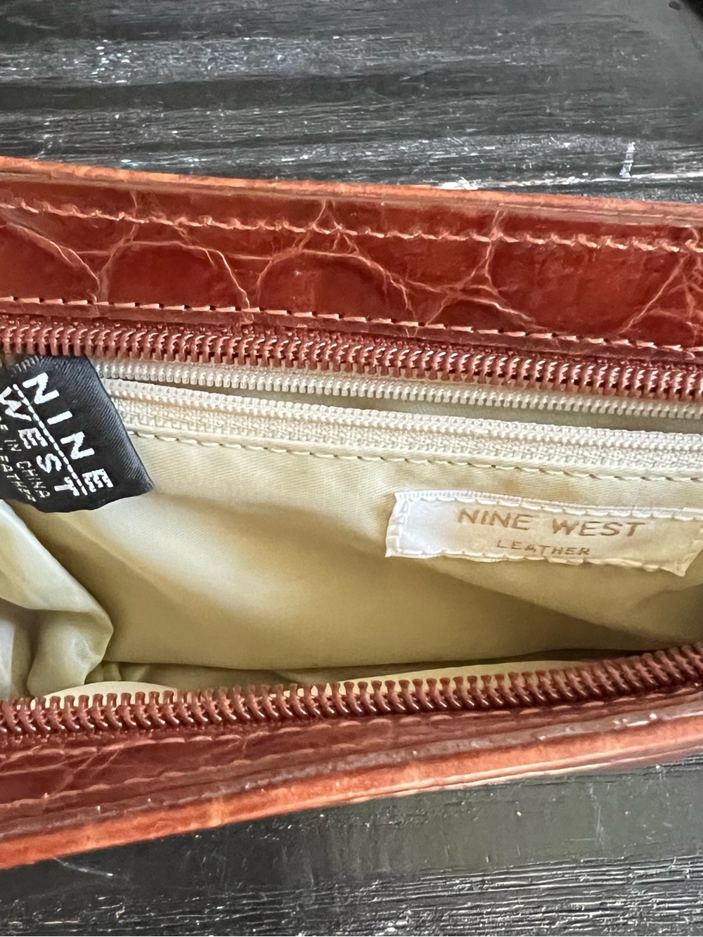 Nine West Brown Croc-Embossed Leather Wristlet - Picture 5 of 11
